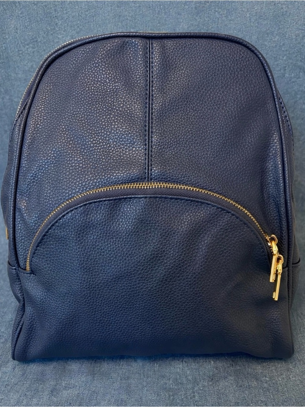 Classic Navy Leather Backpack with Gold Hardware